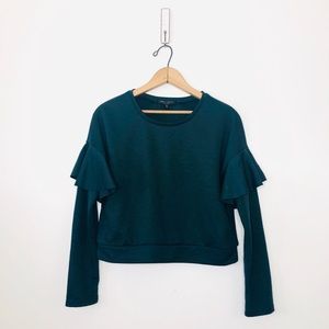 Romeo & Juliet Teal Ruffle Sleeve Crop Sweatshirt